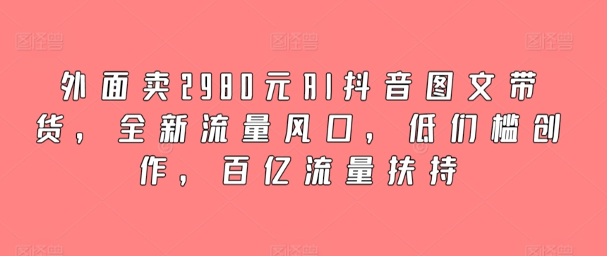 外面卖2980元AI抖音图文带货，全新流量风口，低们槛创作，百亿流量扶持-桐创网