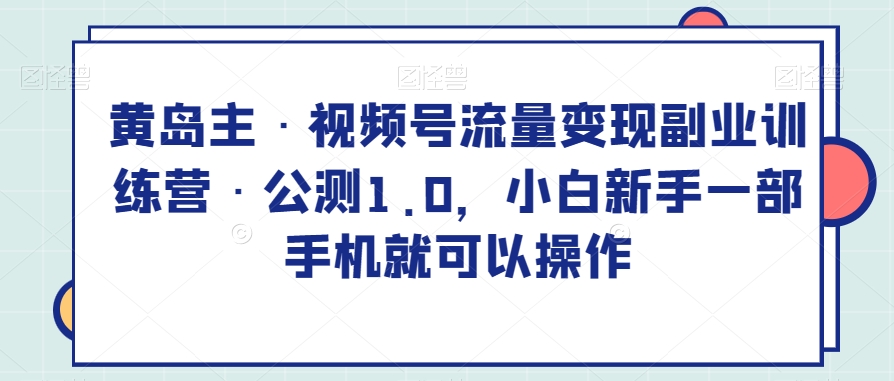 黄岛主·视频号流量变现副业训练营·公测1.0，小白新手一部手机就可以操作-桐创网