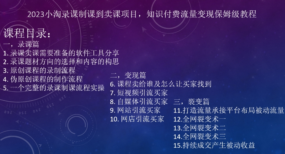 2023小淘录课制课到卖课项目，知识付费流量变现保姆级教程-桐创网