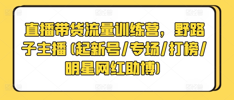 直播带货流量训练营，野路子主播(起新号/专场/打榜/明星网红助博)-桐创网