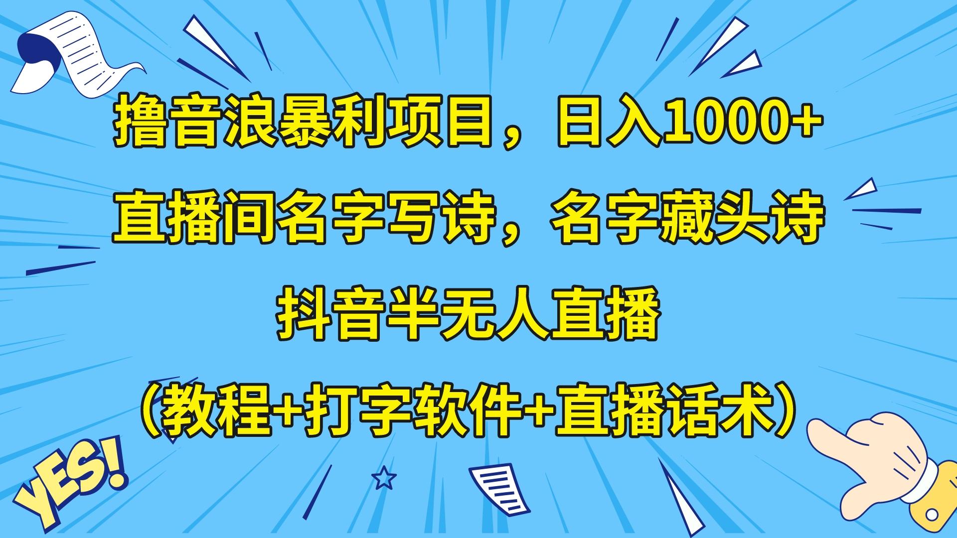 撸音浪暴利日入1000+，名字写诗，名字藏头诗，抖音半无人直播（教程+软件+话术）-桐创网