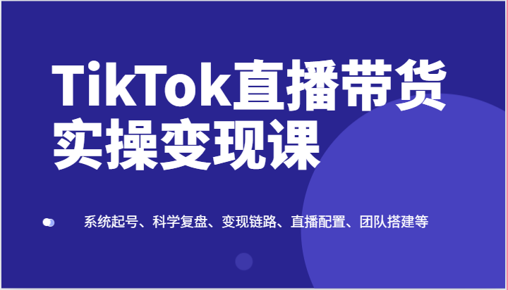 TikTok直播带货实操变现课：系统起号、科学复盘、变现链路、直播配置、团队搭建等-桐创网