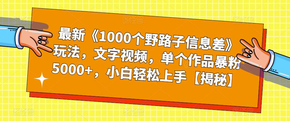 最新《1000个野路子信息差》玩法，文字视频，单个作品暴粉5000+，小白轻松上手【揭秘】-桐创网