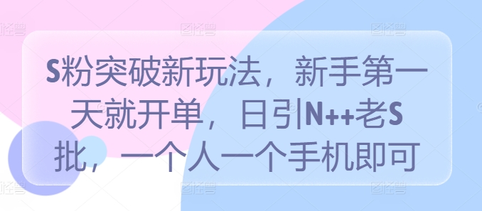 S粉突破新玩法，新手第一天就开单，日引N++老S批，一个人一个手机即可【揭秘】-桐创网