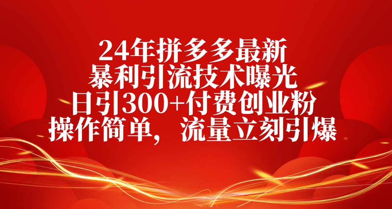 （10559期）24年拼多多最新暴利引流技术曝光，日引300+付费创业粉，操作简单，流量…-桐创网