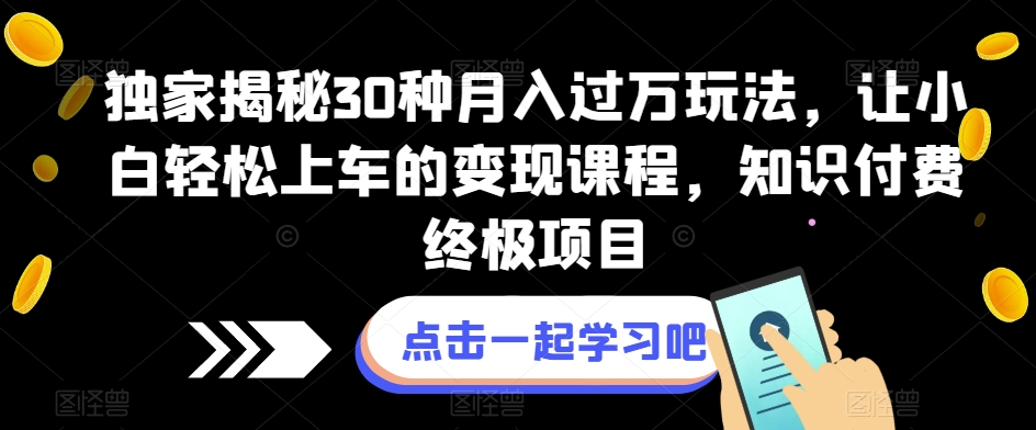 独家揭秘30种月入过万玩法，让小白轻松上车的变现课程，知识付费终极项目【揭秘】-桐创网