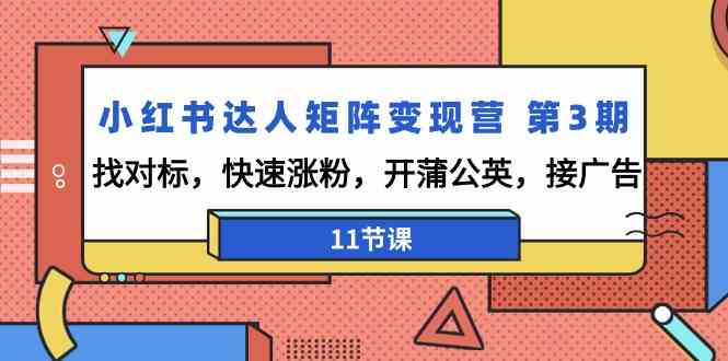 小红书达人矩阵变现营第3期，找对标，快速涨粉，开蒲公英，接广告（11节课）-桐创网