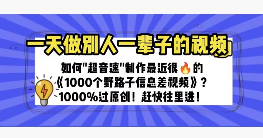 一天做完别一辈子的视频制作最近很火的《1000个野路子信息差》100%过原创【揭秘】-桐创网