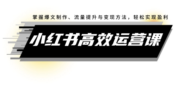 （12369期）小红书高效运营课：掌握爆文制作、流量提升与变现方法，轻松实现盈利-桐创网