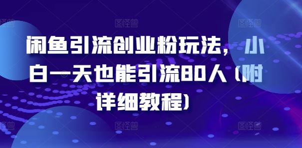 闲鱼引流创业粉玩法，小白一天也能引流80人(附详细教程)-桐创网