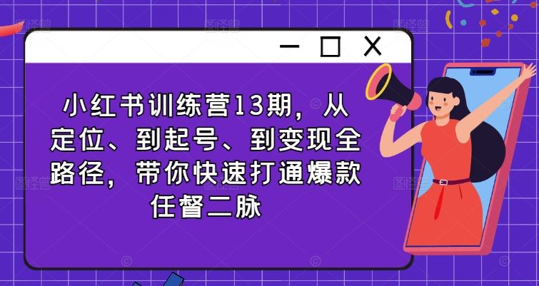 小红书训练营13期，从定位、到起号、到变现全路径，带你快速打通爆款任督二脉-桐创网