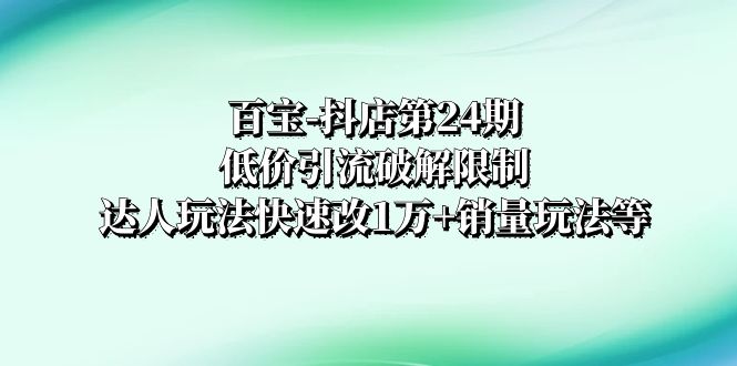 （8178期）百宝-抖店第24期：低价引流破解限制，达人玩法快速改1万+销量玩法等-桐创网