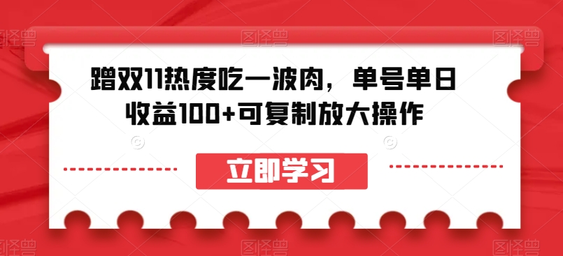 蹭双11热度吃一波肉，单号单日收益100+可复制放大操作【揭秘】-桐创网