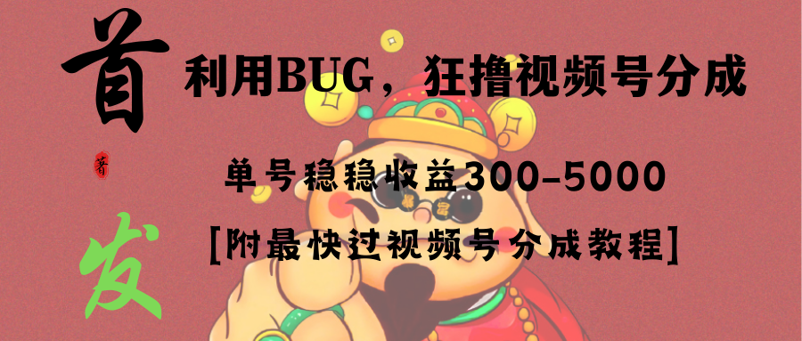 （8549期）全网独家首发，视频号BUG，超短期项目，单号每日净收益300-5000！-桐创网