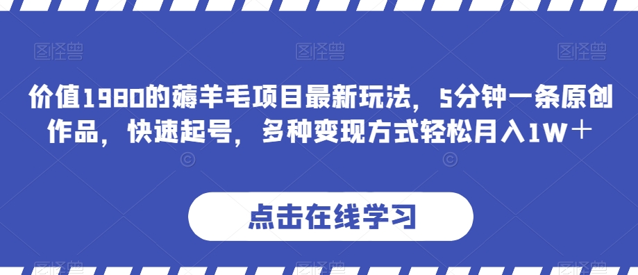 价值1980的薅羊毛项目最新玩法，5分钟一条原创作品，快速起号，多种变现方式轻松月入1W＋【揭秘】-桐创网