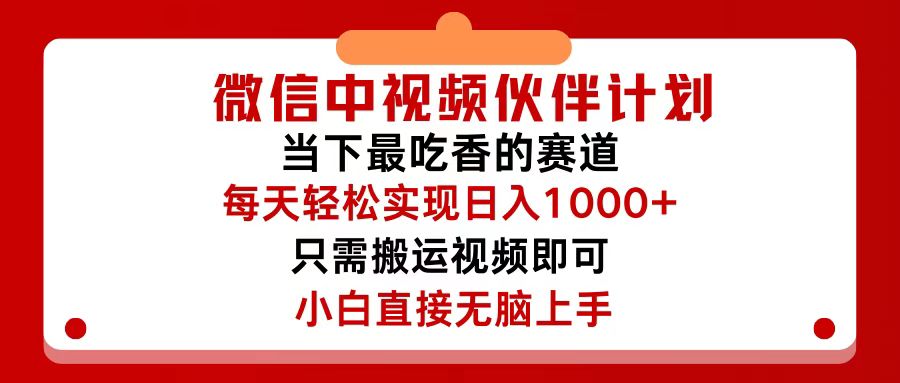 （12017期）微信中视频伙伴计划，仅靠搬运就能轻松实现日入500+，关键操作还简单，…-桐创网