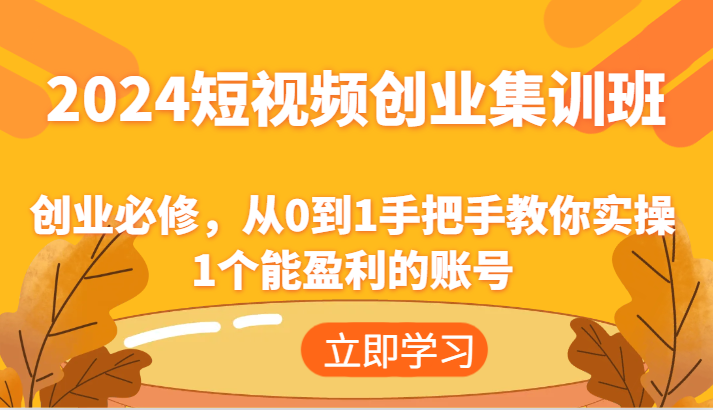 2024短视频创业集训班：创业必修，从0到1手把手教你实操1个能盈利的账号-桐创网