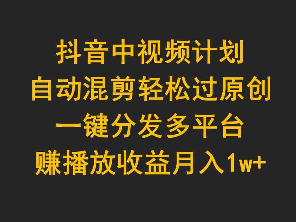 （9825期）抖音中视频计划，自动混剪轻松过原创，一键分发多平台赚播放收益，月入1w+-桐创网