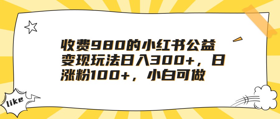 收费980的小红书公益变现玩法日入300+，日涨粉100+，小白可做-桐创网