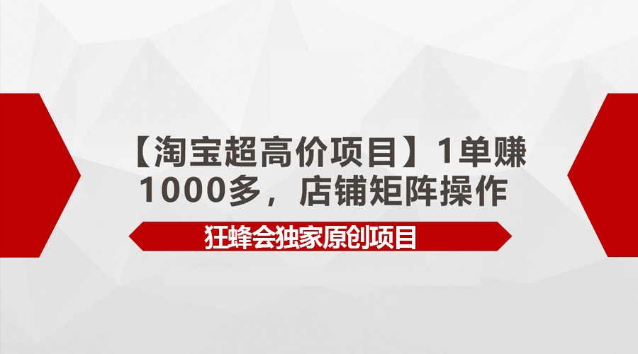 【淘宝超高价项目】1单赚1000多，店铺矩阵操作-桐创网