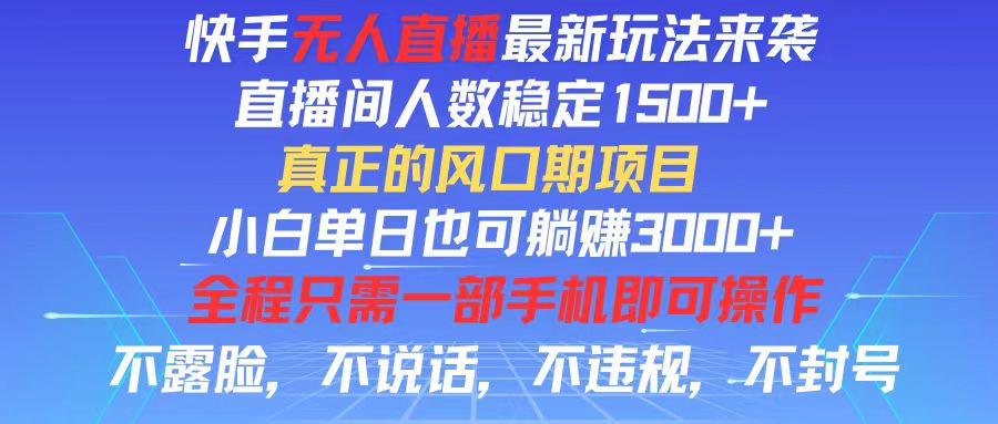 （11792期）快手无人直播全新玩法，直播间人数稳定1500+，小白单日也可躺赚3000+，…-桐创网