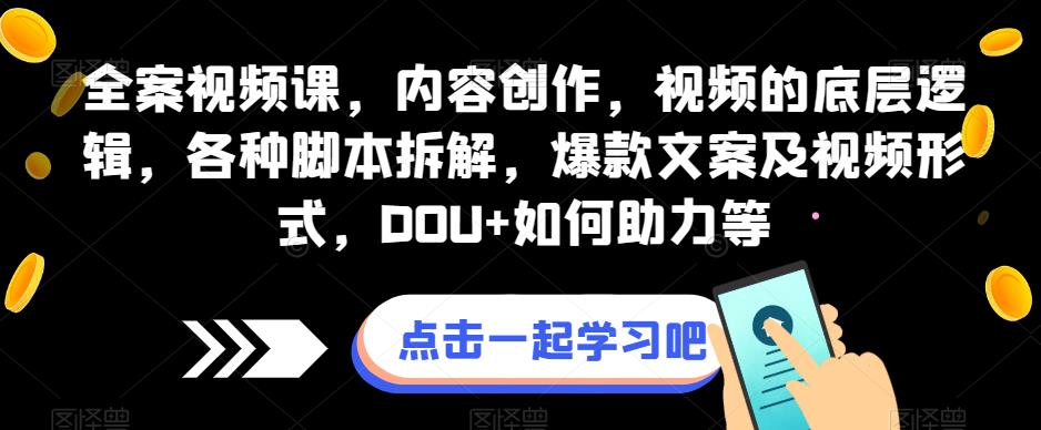 全案视频课，内容创作，视频的底层逻辑，各种脚本拆解，爆款文案及视频形式，DOU+如何助力等-桐创网