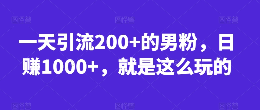 一天引流200+的男粉，日赚1000+，就是这么玩的【揭秘】-桐创网