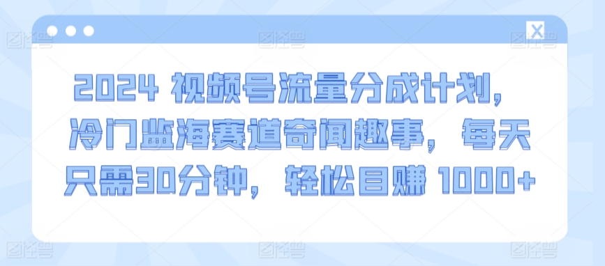 2024视频号流量分成计划，冷门监海赛道奇闻趣事，每天只需30分钟，轻松目赚 1000+-桐创网