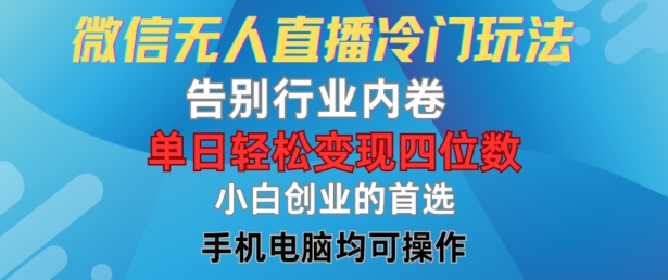 微信无人直播冷门玩法，告别行业内卷，单日轻松变现四位数，小白的创业首选-桐创网