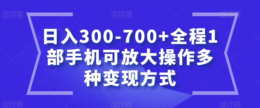 日入300-700+全程1部手机可放大操作多种变现方式【揭秘】-桐创网