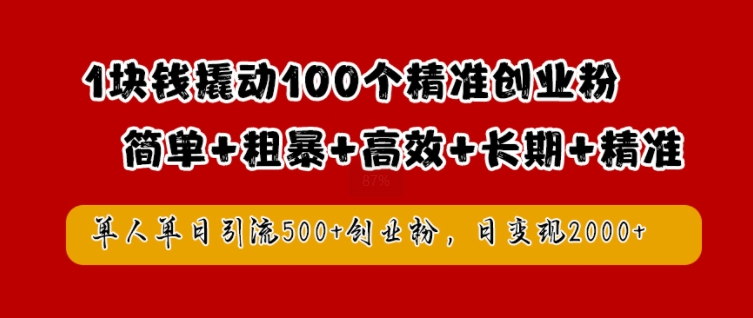 1块钱撬动100个精准创业粉，简单粗暴高效长期精准，单人单日引流500+创业粉，日变现2k【揭秘】-桐创网