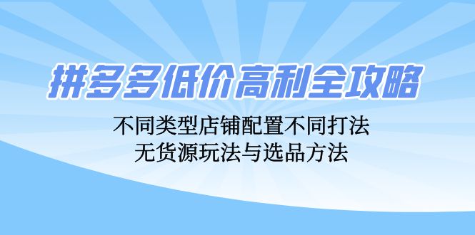 （12897期）拼多多低价高利全攻略：不同类型店铺配置不同打法，无货源玩法与选品方法-桐创网