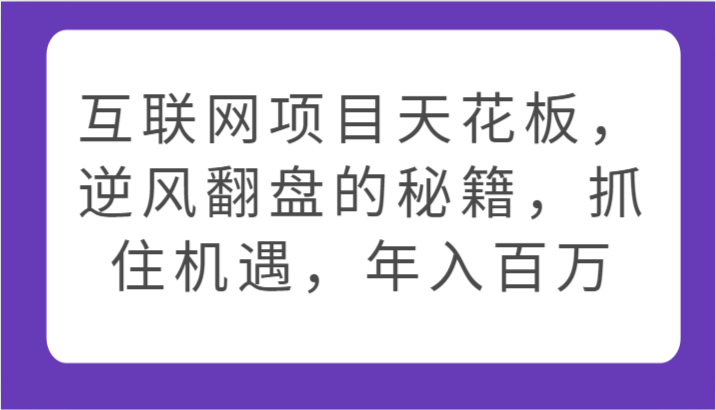 互联网项目天花板，逆风翻盘的秘籍，抓住机遇，年入百万-桐创网