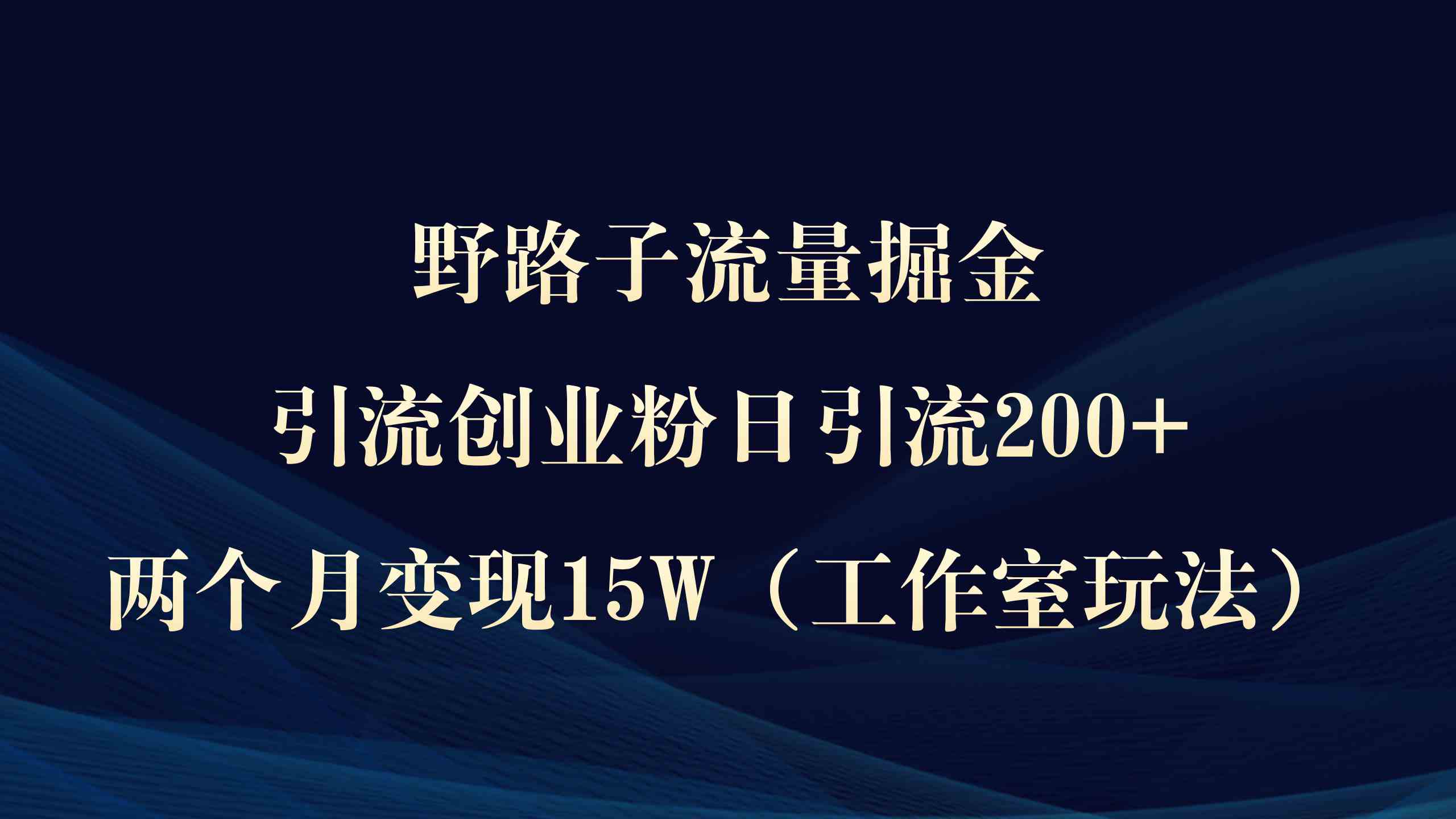 （9513期）野路子流量掘金，引流创业粉日引流200+，两个月变现15W（工作室玩法））-桐创网