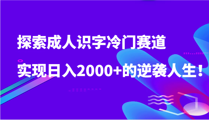 探索成人识字冷门赛道，实现日入2000+的逆袭人生！-桐创网