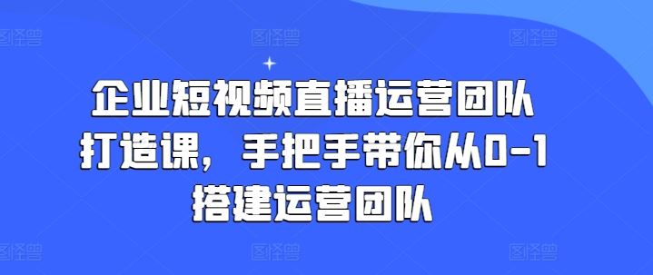 企业短视频直播运营团队打造课，手把手带你从0-1搭建运营团队-桐创网