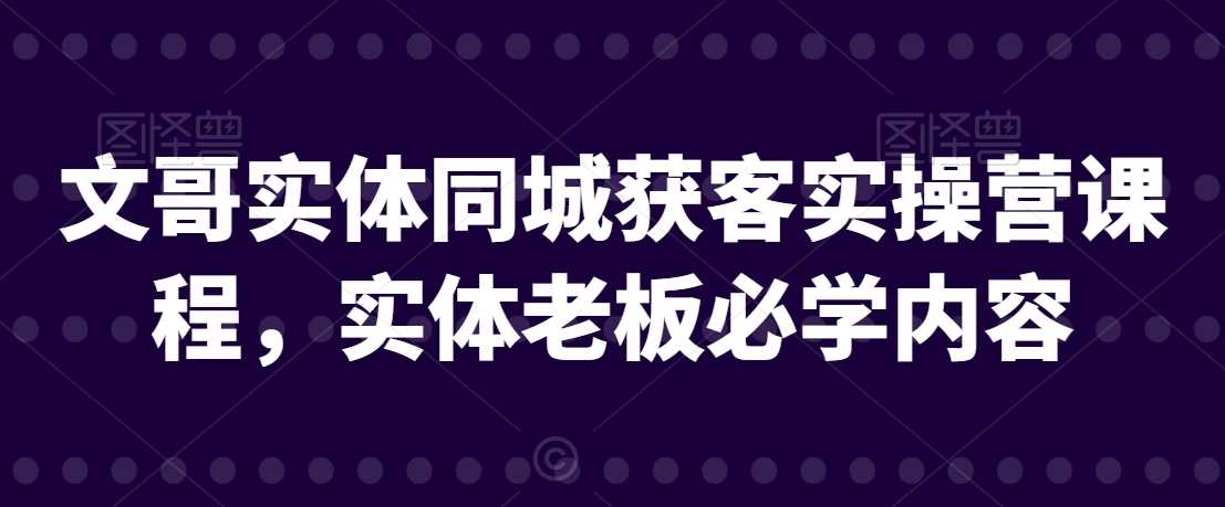 文哥实体同城获客实操营课程，实体老板必学内容-桐创网