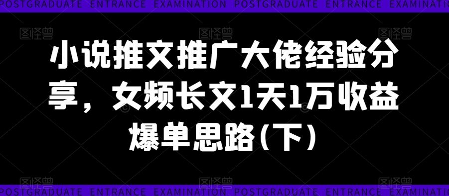 小说推文推广大佬经验分享，女频长文1天1万收益爆单思路(下)-桐创网