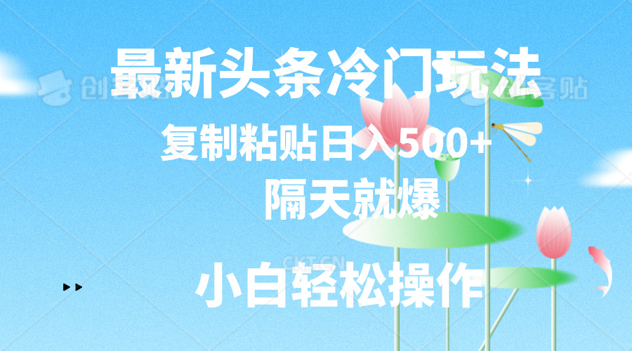 （11414期）最新头条冷门玩法，隔天就爆，复制粘贴日入500+-桐创网