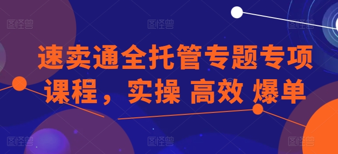 速卖通全托管专题专项课程，实操 高效 爆单-桐创网