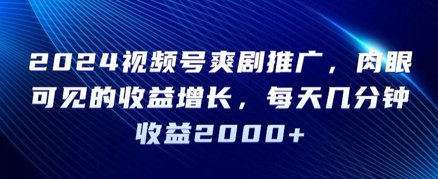 2024视频号爽剧推广，肉眼可见的收益增长，每天几分钟收益2000+【揭秘】-桐创网