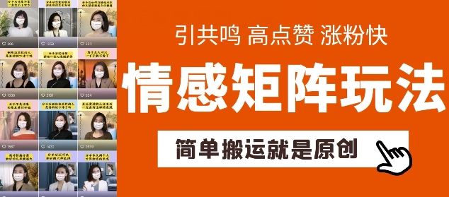 简单搬运，情感矩阵玩法，涨粉速度快，可带货，可起号【揭秘】-桐创网