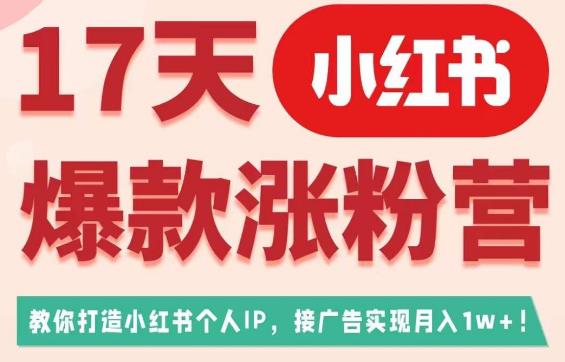 17天小红书爆款涨粉营（广告变现方向），教你打造小红书博主IP、接广告变现的-桐创网