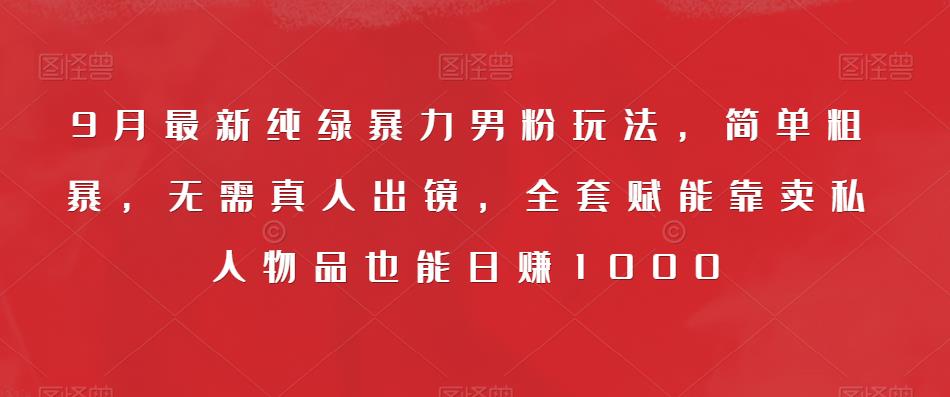 9月最新纯绿暴力男粉玩法，简单粗暴，无需真人出镜，全套赋能靠卖私人物品也能日赚1000-桐创网