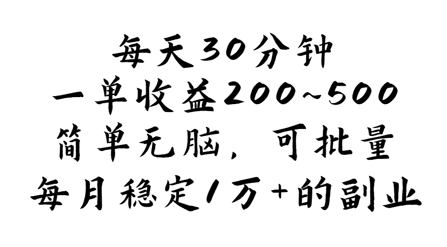 （11764期）每天30分钟，一单收益200~500，简单无脑，可批量放大，每月稳定1万+的…-桐创网