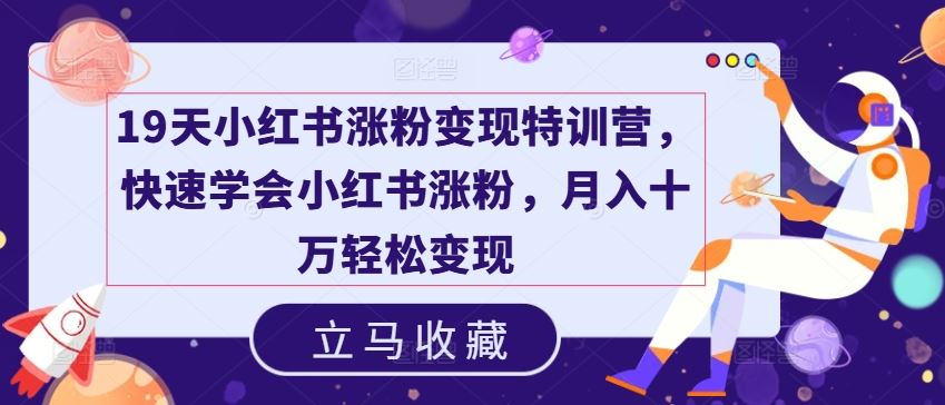 19天小红书涨粉变现特训营，快速学会小红书涨粉，月入十万轻松变现-桐创网