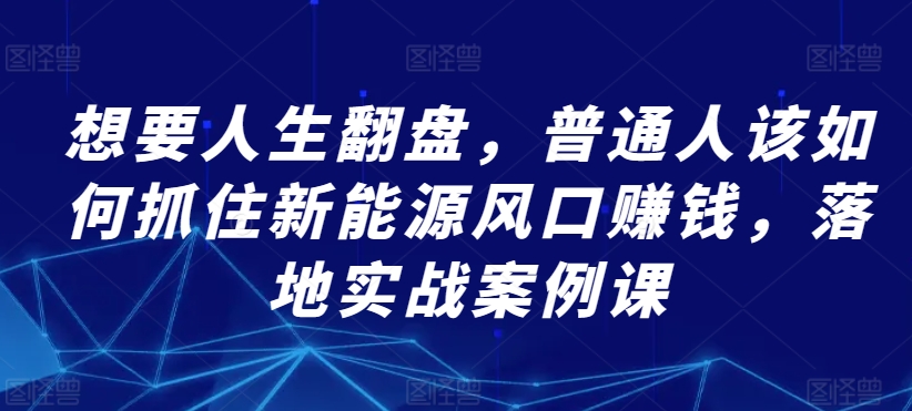 想要人生翻盘，普通人该如何抓住新能源风口赚钱，落地实战案例课-桐创网