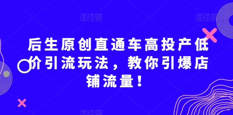 后生原创直通车高投产低价引流玩法，教你引爆店铺流量！-桐创网