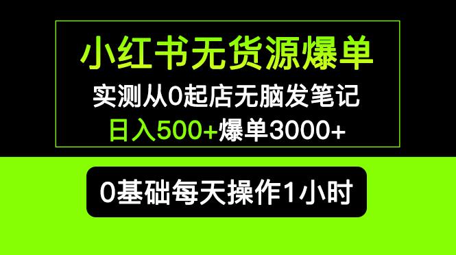 （5494期）小红书无货源爆单 实测从0起店无脑发笔记 日入500+爆单3000+长期项目可多店-桐创网