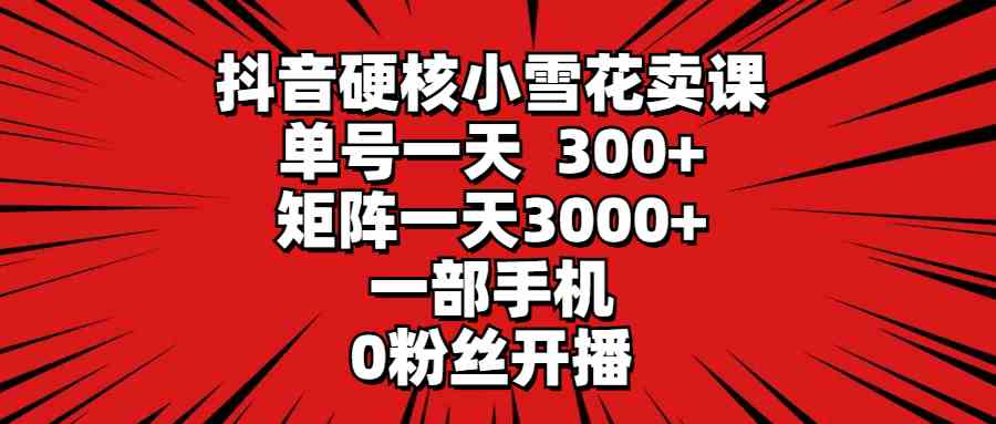 （9551期）抖音硬核小雪花卖课，单号一天300+，矩阵一天3000+，一部手机0粉丝开播-桐创网